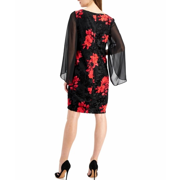 Connected Apparel Velvet Floral Bell Sleeve Mini Dress 14 Whimsigoth Witchy Boho - Picture 2 of 9